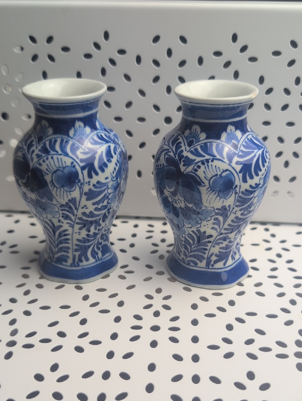 Royal Delft Vase  Blue Floral  4" tall Porcelain Set Of 2